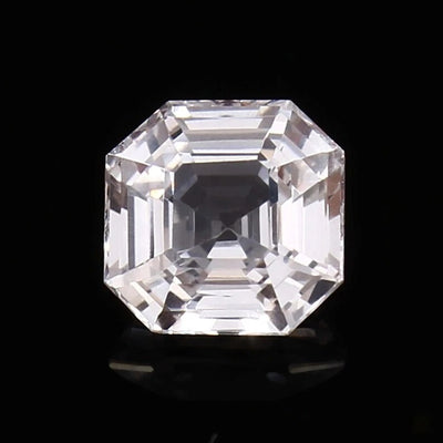 Asscher-cut White Sapphire on a black background